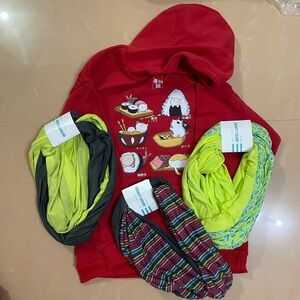 NWT Woman’s Sushi Red Hoodie 3 Double Layered Scarf Bundle / M